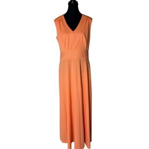 GINA RINALDI Vintage Peach 2pc Set Full Length Dress Perforated Button Top Large